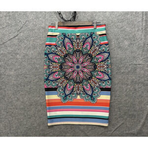 Melissa Paige Pencil Skirt Womens Sz S Medallion Striped Boho Stretch